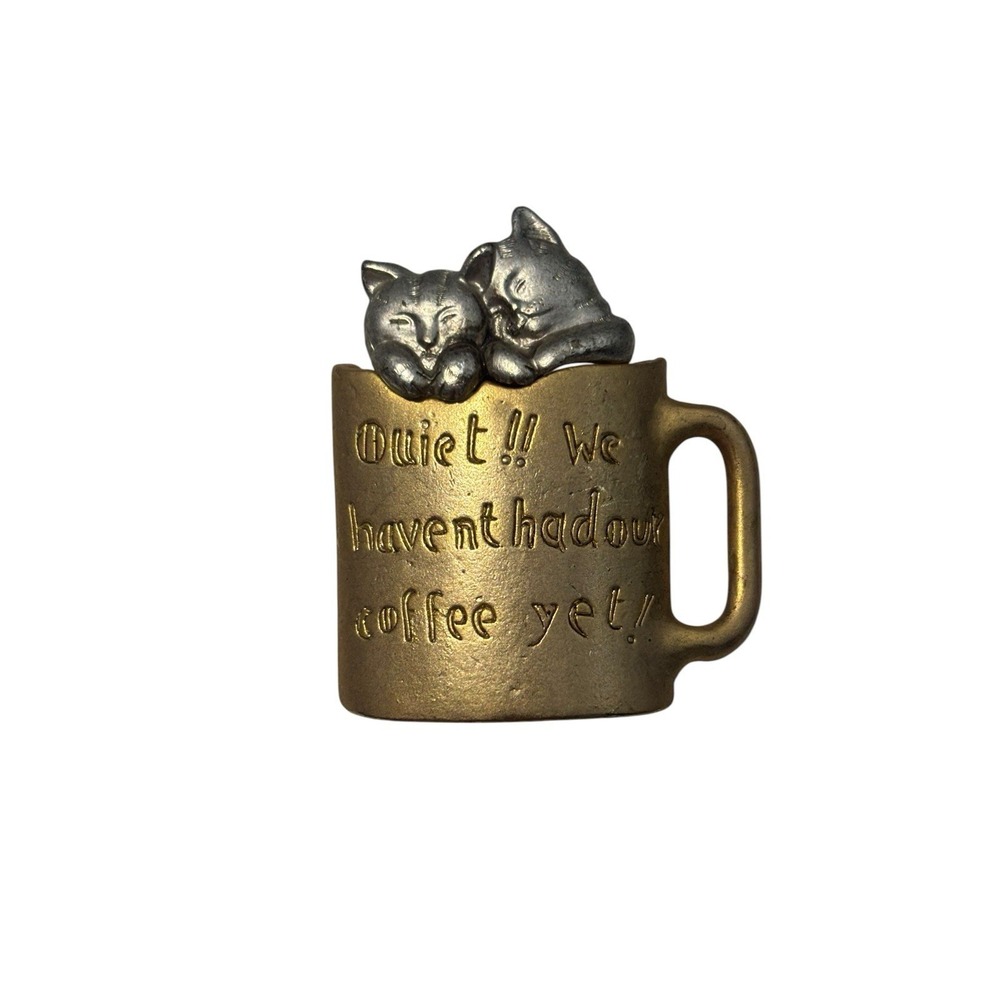 Vintage Danecraft Gold Tone Coffee Mug Sleepy Silver Tone Kittens Brooch Pin